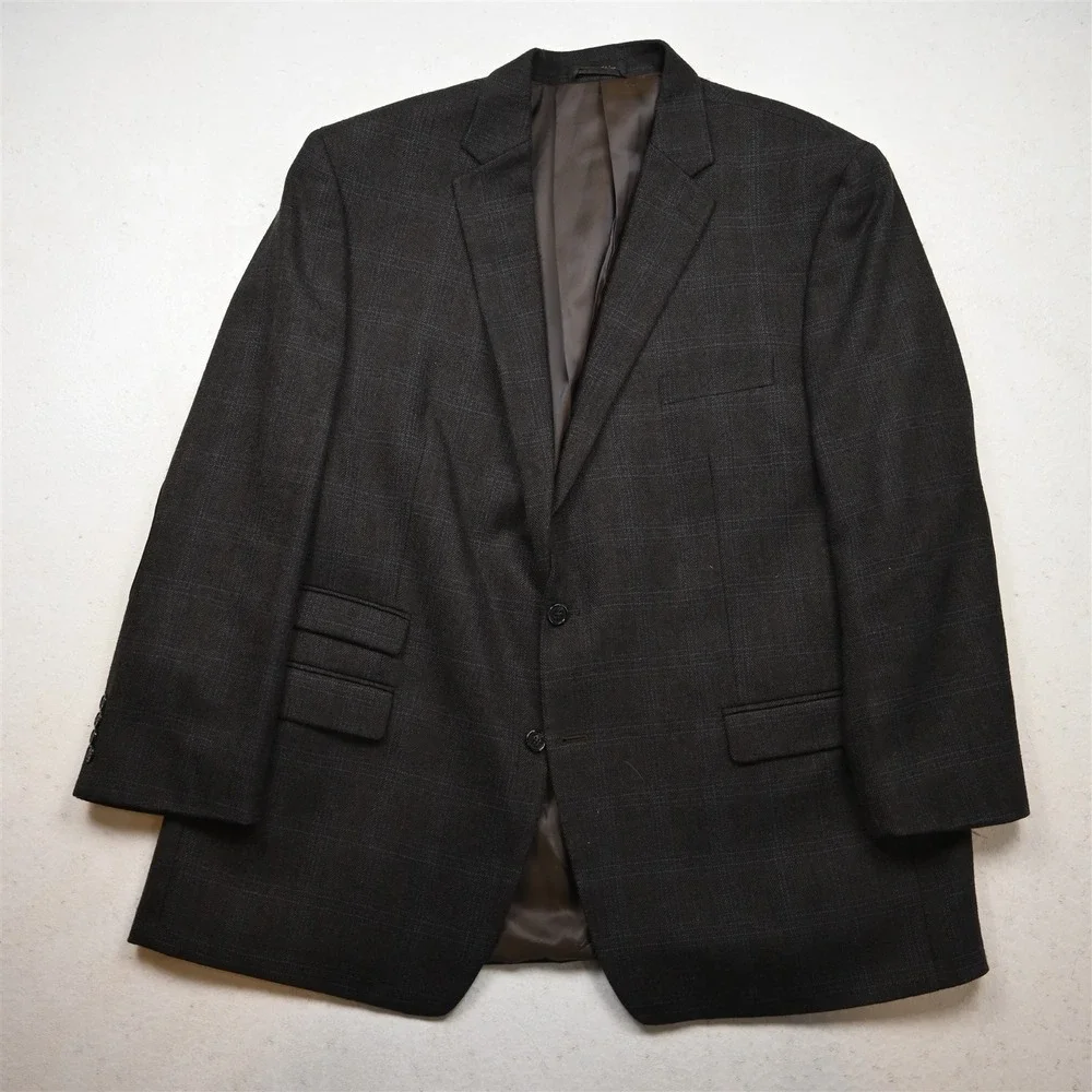Lauren Ralph Lauren 52L Brown Herringbone 100% Wool Flannel Blazer Sport Coat